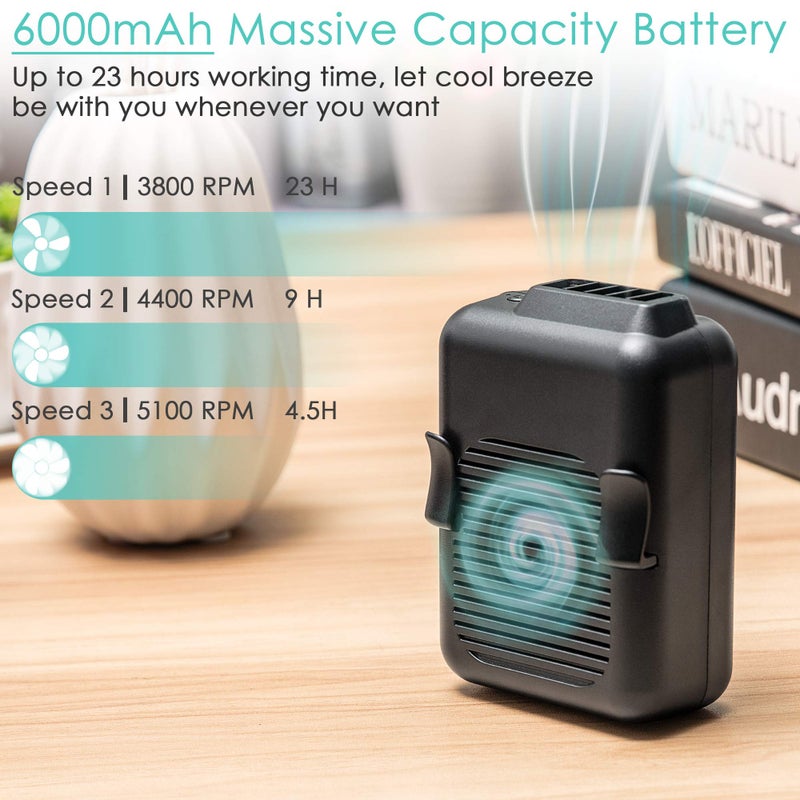 COMLIFE Portable Mini Waist Fan, 6000mAh Battery Powered Hands-free Wearable Fan With Max 23H Working Time, 3 Speeds, 5100RPM Strong Airflow for Jobsite, Farm, Fishing, Gardening And More - Image 3